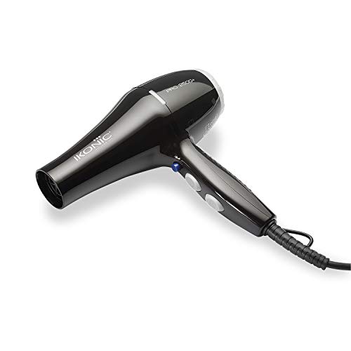 Ikonic 2500+ Professional Hair Dryer, Black, 2500W with Powerful AC motor, 2 speed and 3 heat settings with Cool shot, 2 Interchangeable Nozzles, Hang up loop, Control Frizz, All Hair Type Ikonic 2500+ Professional Hair Dryer, Black, 2500W with Powerful AC motor, 2 speed and 3 heat settings with Cool shot, 2 Interchangeable Nozzles, Hang up loop, Control Frizz, All Hair Type