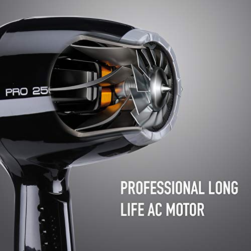 Ikonic 2500+ Professional Hair Dryer, Black, 2500W with Powerful AC motor, 2 speed and 3 heat settings with Cool shot, 2 Interchangeable Nozzles, Hang up loop, Control Frizz, All Hair Type Ikonic 2500+ Professional Hair Dryer, Black, 2500W with Powerful AC motor, 2 speed and 3 heat settings with Cool shot, 2 Interchangeable Nozzles, Hang up loop, Control Frizz, All Hair Type