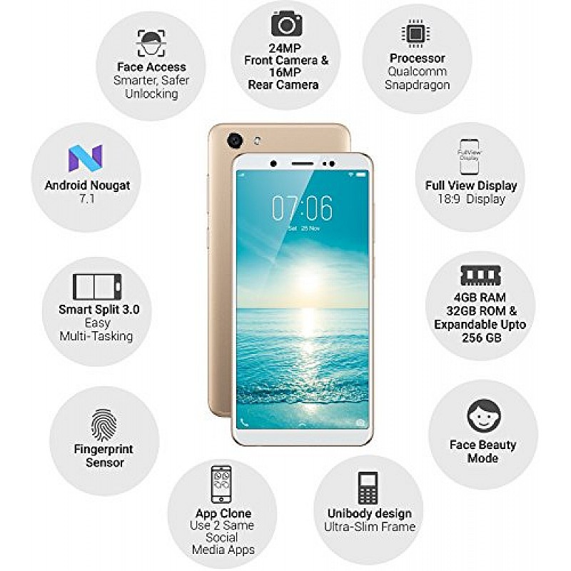 Vivo V7 (Champagne Gold, 32 GB, 4 GB) Refurbished-