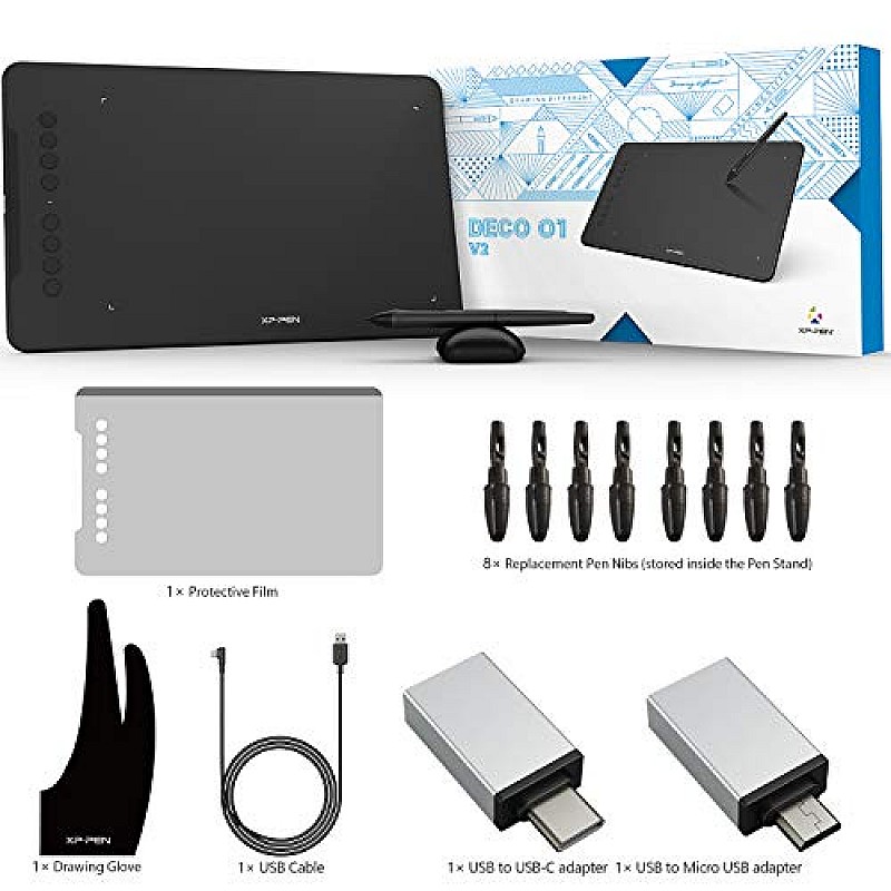 XP-Pen Deco01 V2 Digital Graphics Drawing Pen Tablet Black