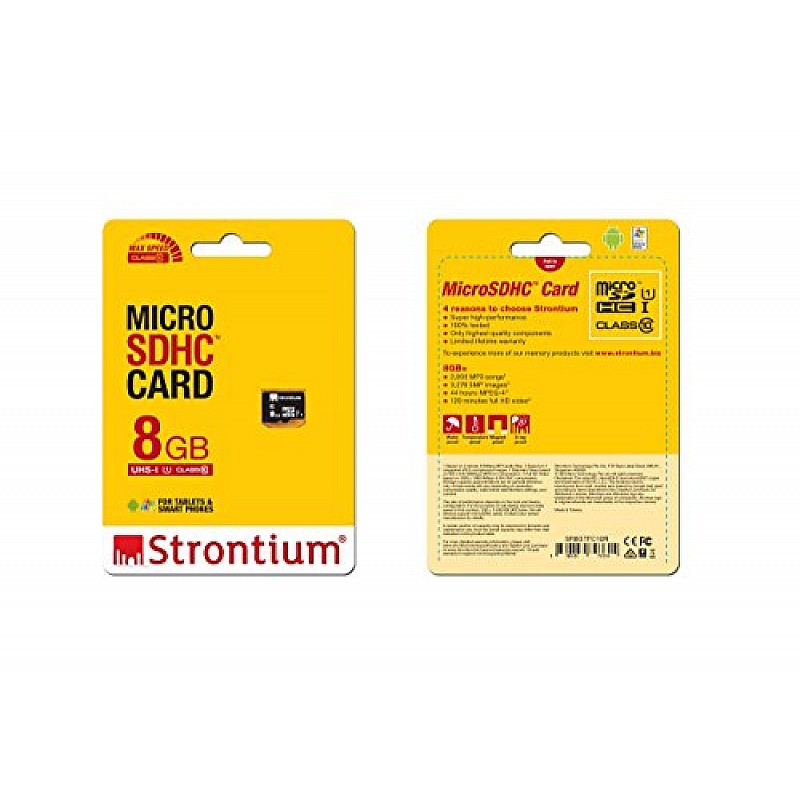 Strontium MicroSD Class 10-8GB Memory Card (Black)--