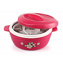 Cello Roti Plus Plastic Floral Casserole with Lid Locks in the cold & heat for long Casserole 2.5 L, Pink