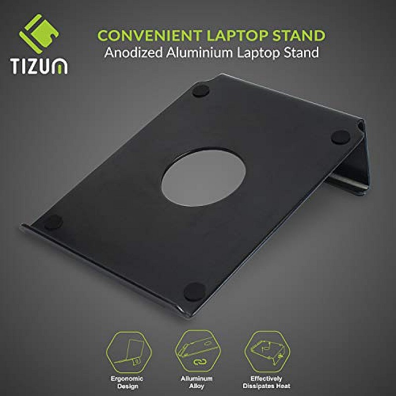 Tizum Anodised Aluminium Laptop Stand with Steady Ergonomics (Black) 