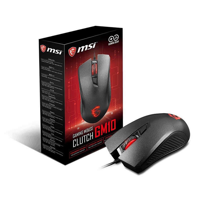 MSI Clutch GM10 USB Adjustable DPI Ergonomic Design Gaming Grade Optical Mouse