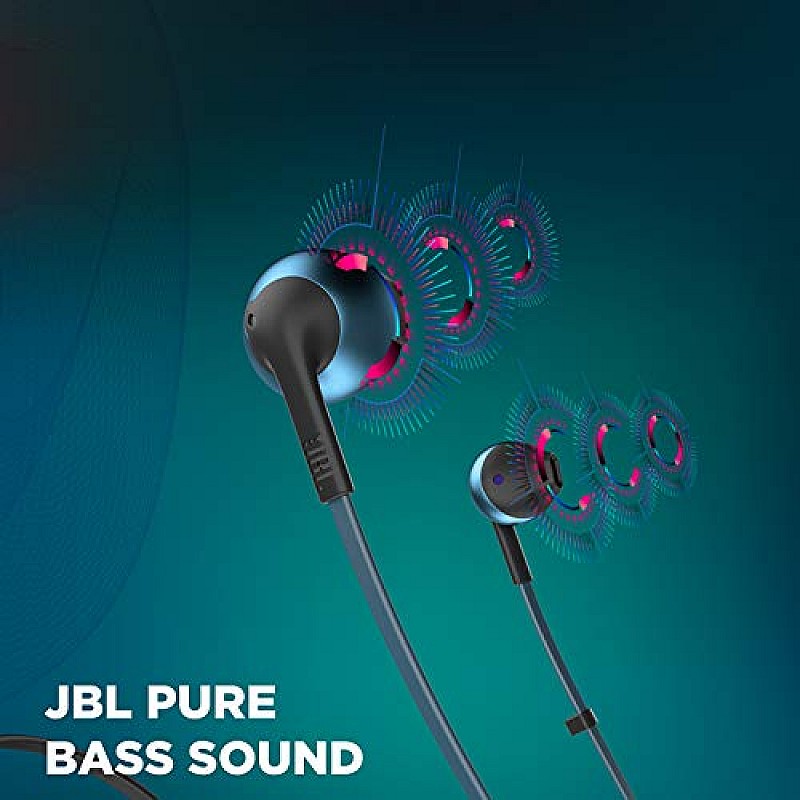 JBL T205BT by Harman Pure Bass Wireless Metal Earbud Headphones with Mic (Blue) 