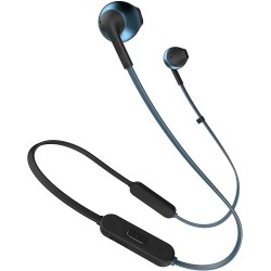 JBL T205BT by Harman Pure Bass Wireless Metal Earbud Headphones with Mic (Blue) 