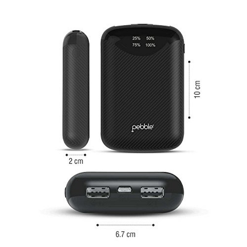 Pebble Pico Pocket Sized 10,000 mAh Power Bank | Fast Charging 2.1 A, Compatible with All Android Phones & iPhones