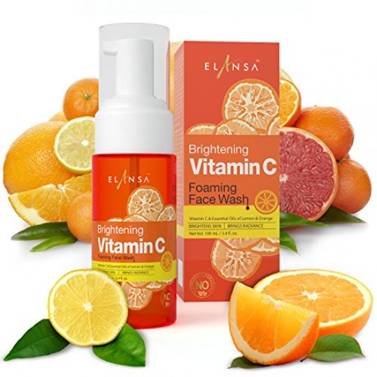 Elansa Brightening Vitamin C Foaming Face Wash with Therapeutic Grade Essential Oils, 100ml