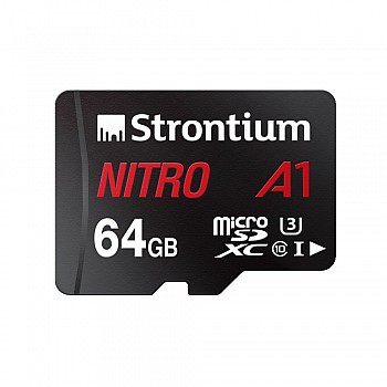 Strontium Nitro A1 64GB Micro SDXC Memory Card 100MB/s A1 UHS-I U3 Class 10 with High Speed Adapter 