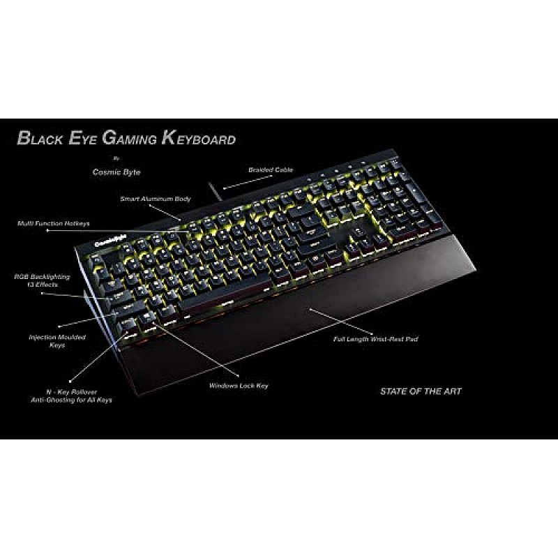 Cosmic Byte CB-GK-11 Black Eye Wired Aluminium Mechanical Keyboard, Real RBG Backlit with Effects Brown Switch