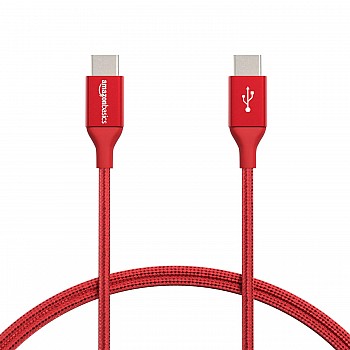 Double Nylon Braided Type-C to Type-C Mobile Cable, 3 Feet, Red