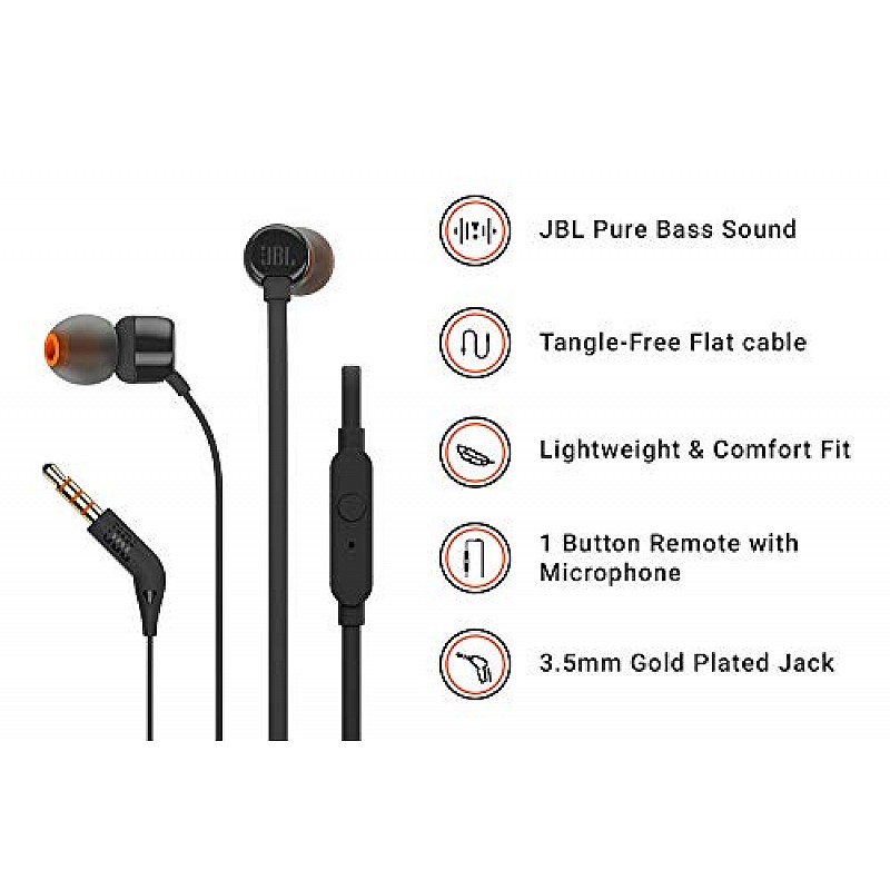 JBL T160 in-Ear Headphones with Mic (Black)