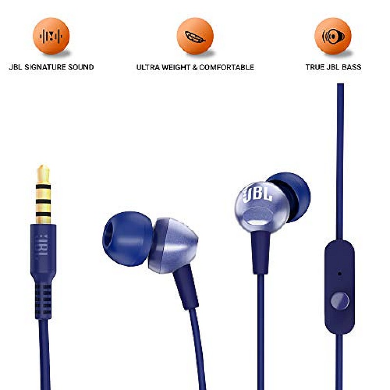 JBL C200SI Super Deep Bass in-Ear Premium Headphones with Mic Mystic Blue