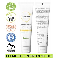 KIRIKURA Vegan Chemfree Sunscreen Broad Spectrum, UVA/UVB, SPF 30, Oil Free, Light weight, fast absorbing.