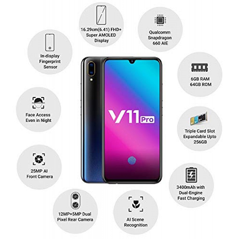 Vivo V11 Pro (Starry Night Black, 6GB RAM, 64GB Storage) Refurbished