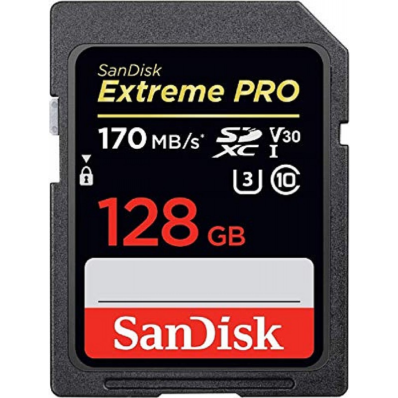 SanDisk 128GB Extreme Pro SDXC UHS-I Card - C10, U3, V30, 4K UHD, SD Card - SDSDXXY-128G-GN4IN