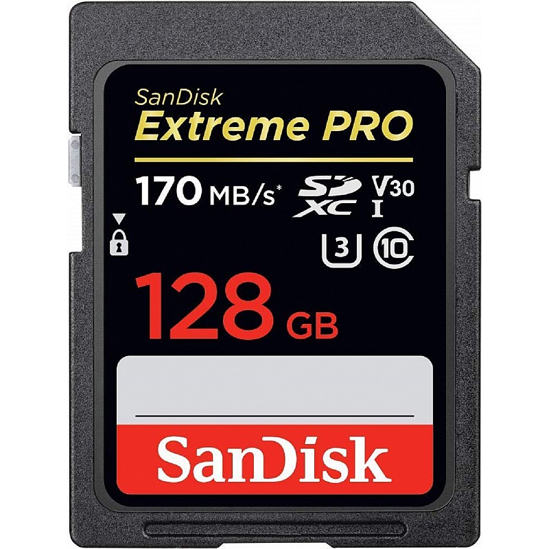 SanDisk 128GB Extreme Pro SDXC UHS-I Card - C10, U3, V30, 4K UHD, SD Card - SDSDXXY-128G-GN4IN