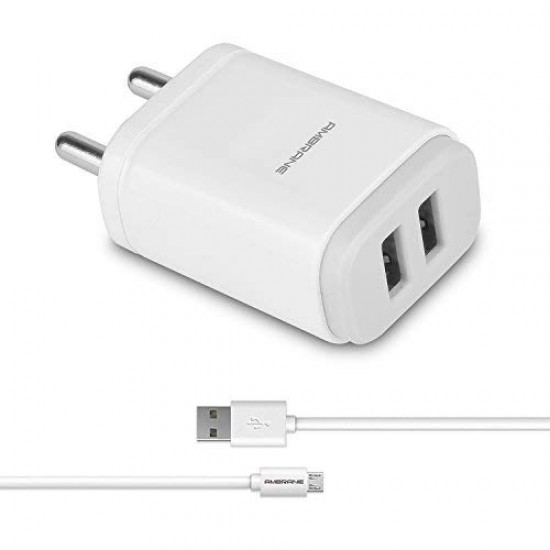 Ambrane AWC-22 2.1A Dual Port Fast Wall Charger + Free Micro USB Cable - (White)