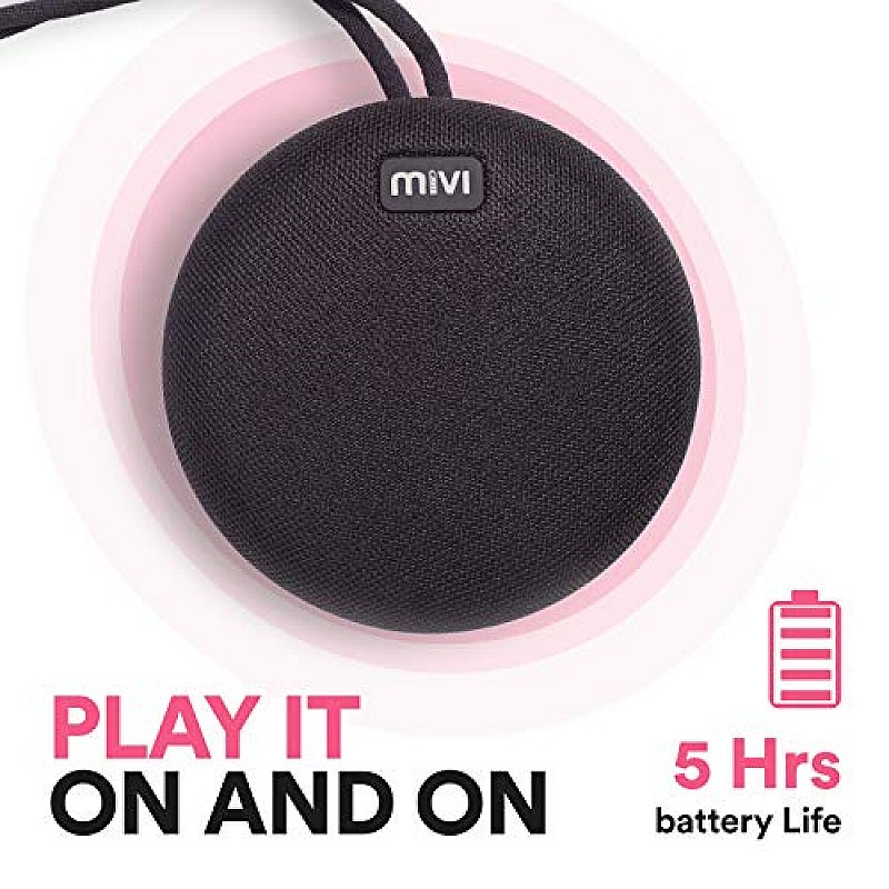 Mivi Roam Ultra-Portable Wireless Speaker with HD Sound, Booming Bass and 5Watts Peak Output-Black