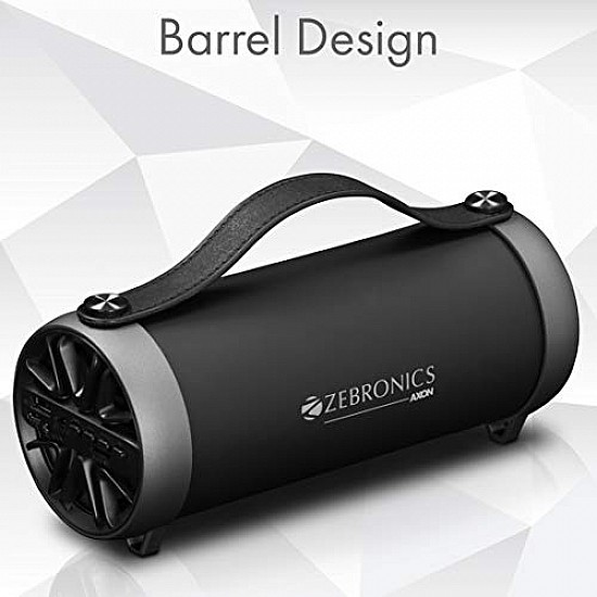 Zebronics ZEB-AXON Wireless Bluetooth 10W Barrel Finish Portable Speaker With Supporting Handy Strap, USB, SD Card, AUX & FM