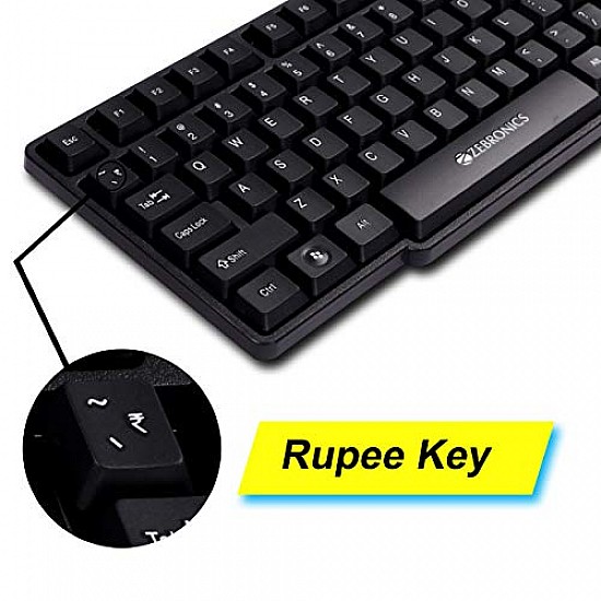 Zebronics Wired Keyboard and Mouse Combo with 104 Keys and a USB Mouse with 1200 DPI JUDWAA 750