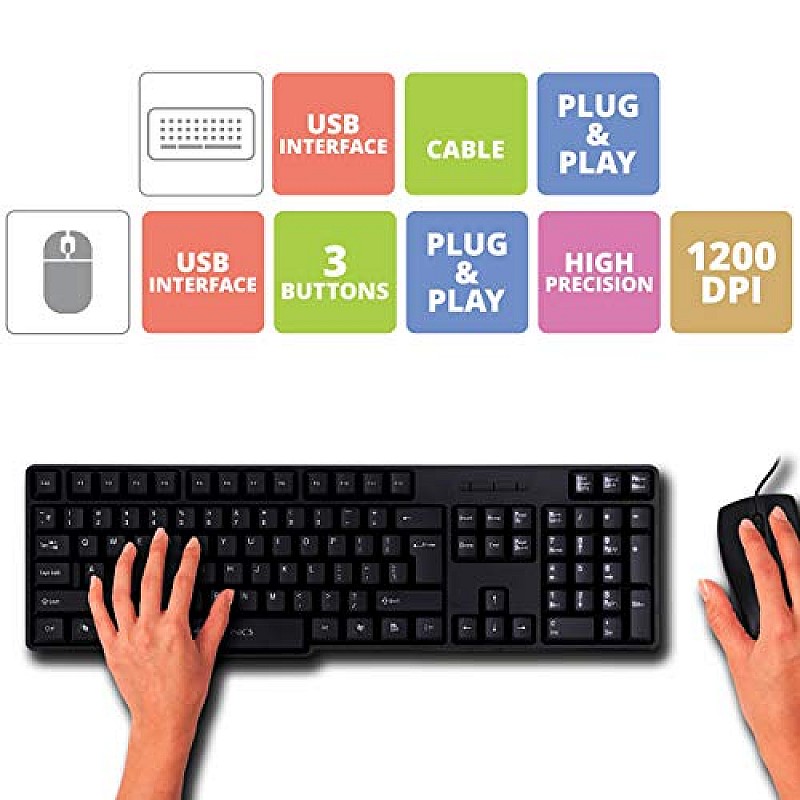 Zebronics Wired Keyboard and Mouse Combo with 104 Keys and a USB Mouse with 1200 DPI JUDWAA 750