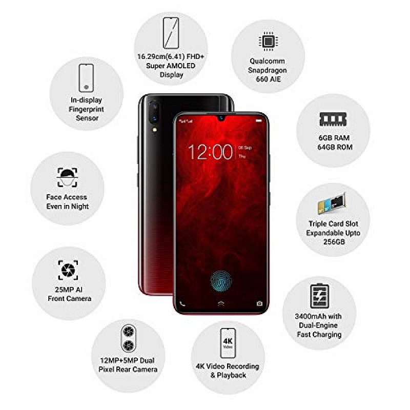 Vivo V11 Pro, Supernova Red ( 6GB RAM, 64GB Storage) Refurbished