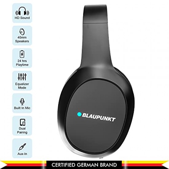 Blaupunkt BH21 Bluetooth Over-The -Ear High Bass HD Sound Wireless Headphone with Turbo Bass 