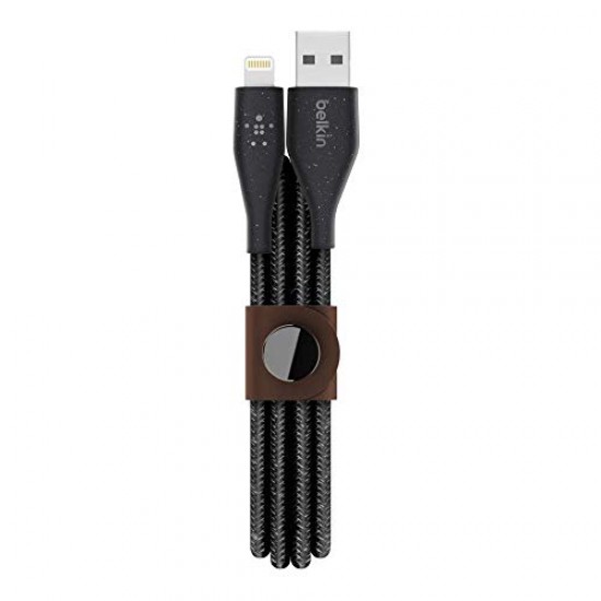 Belkin DuraTek Plus Lightning to USB-A Cable with Strap for iPhone 12 Mini - 6 Feet (1.8 Meters) - Black