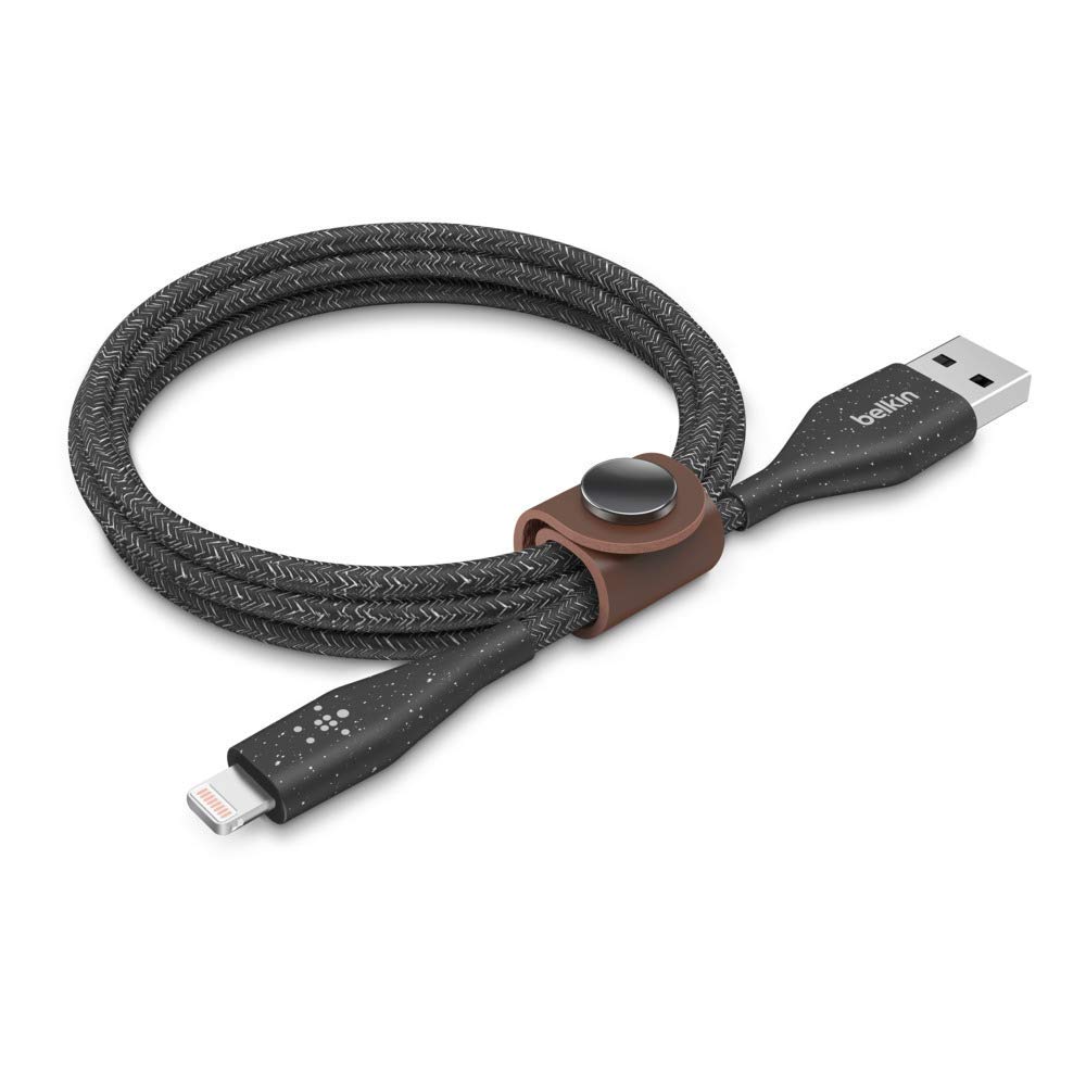 Belkin DuraTek Plus Lightning to USB-A Cable with Strap for iPhone 12 Mini - 6 Feet (1.8 Meters) - Black