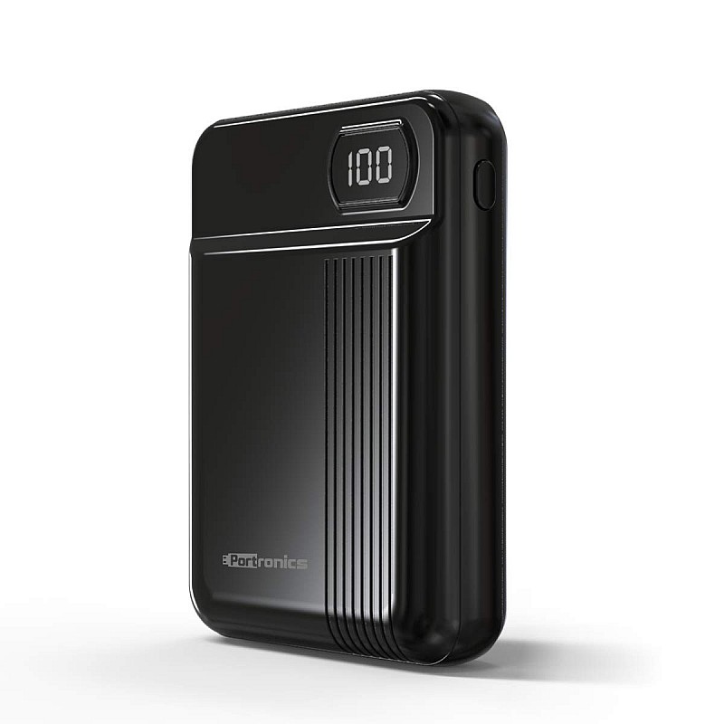 Portronics Indo 10D 10,000 mAh Power Bank Dual Input(Type C + Micro USB) and Dual Output with Display (Black) 