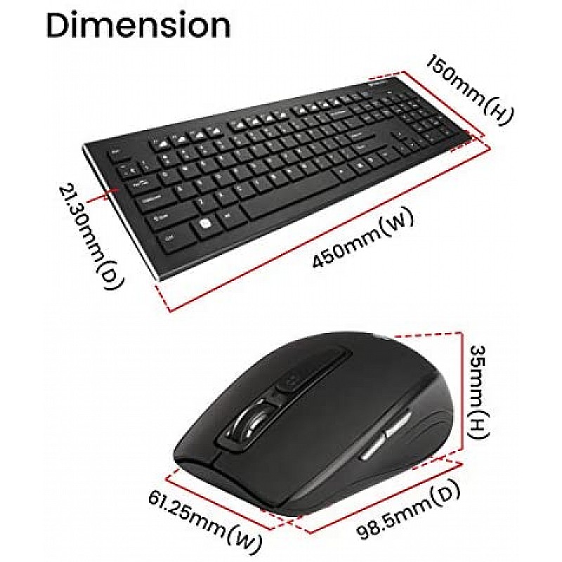 Zebronics Zeb-Companion 102 Wireless Keyboard and Mouse Combo, 104 Keys and Rupee Key USB Nano Receiver