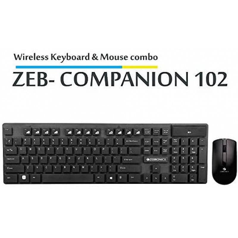 Zebronics Zeb-Companion 102 Wireless Keyboard and Mouse Combo, 104 Keys and Rupee Key USB Nano Receiver