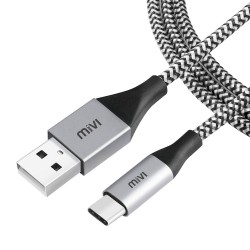 Mivi 6 Feet Type C Cable with Khali Tough Bullet Proof Material (Black)