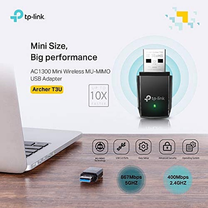 TP-Link USB 600 Mbps WiFi Wireless Network Adapter for Desktop PC with 2.4GHz/5GHz