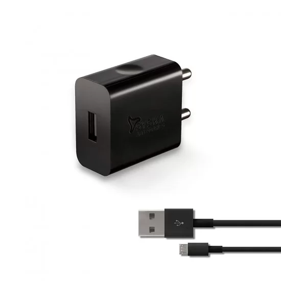 Syska WC-2A Single Port Charger ( Cable Included) (Black)