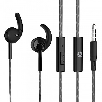 Motorola Pace 130 in-Ear Headphones with Mic, Ear Hooks & Alexa Built-in(Black)