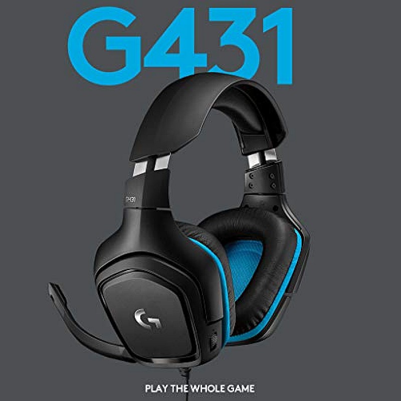 G431 Gaming Headset - 6mm FlipToMute Mic - DTS HeadphoneX v2.0 - Noise Cancellation - 7.1 Surround Sound - Premium Letherette Earcups - Black/Blue