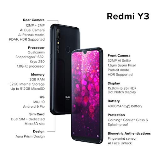 Redmi Y3 (Prime Black, 3GB RAM 32 Storage) Refurbished