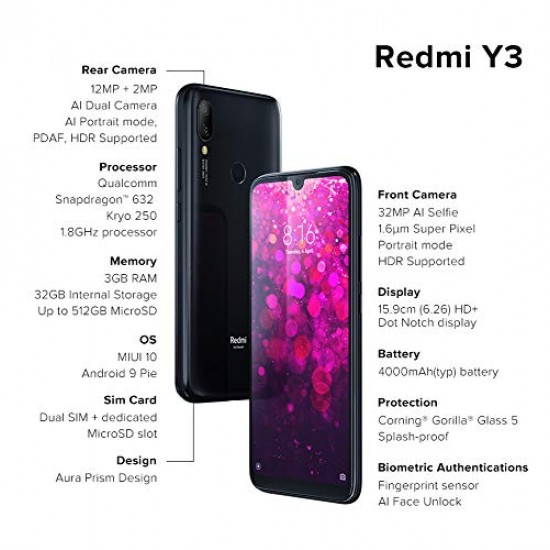 Redmi Y3 (Prime Black, 3GB RAM 32 Storage) Refurbished
