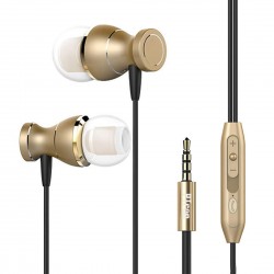 PTron Magg Headphone Magnetic Earphone with Noise Cancellation in-Ear Wired Headset with Mic (Gold)