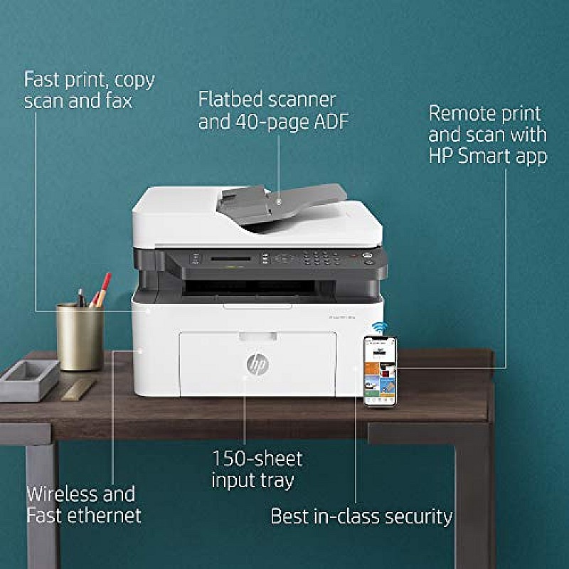 HP Laserjet 138fnw Print Copy Scan & Fax, Wi-Fi Printer, Compact Design, Reliable, and Fast Printing, Network Support