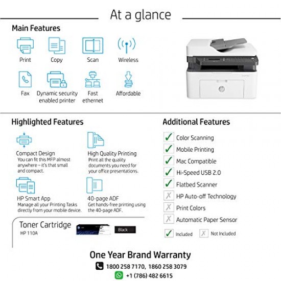 HP Laserjet 138fnw Print Copy Scan & Fax, Wi-Fi Printer, Compact Design, Reliable, and Fast Printing, Network Support
