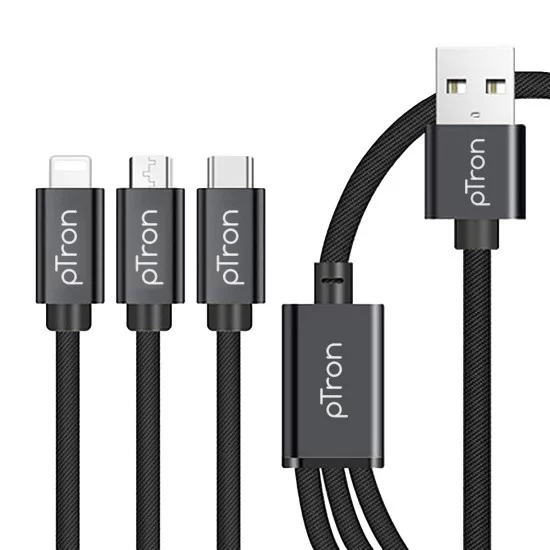 pTron Solero Swing 3 in 1 Fast Charging 2A Cable for Type-C, Micro & iOS Smartphones