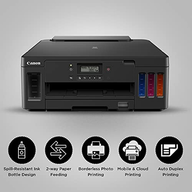 Canon PIXMA G5070 Single Function Wi-Fi Colour Ink Tank Printer with Auto-Duplex Printing and Networking Black