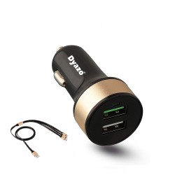 Dyazo Qualcomm Dual Port Turbo Quick Charge 3.0 Dual Port USB Car Charger for Mobile and Tablets with 3 in 1 Cable