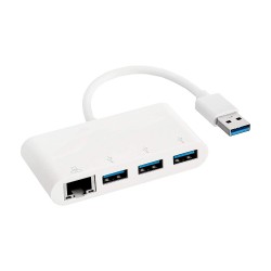 3-Port USB 3.0 Adapter with RJ45 Gigabit Ethernet Port,White