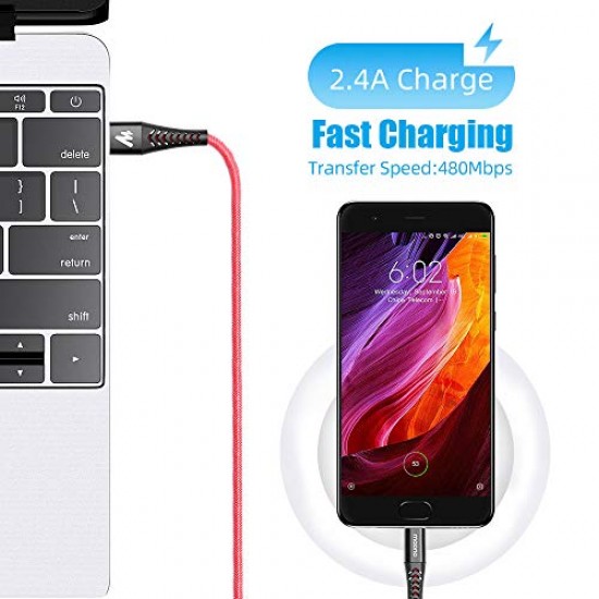 Maono UM201 Unbreakable Tough Micro USB Cable for Fast Charging and High Speed Data Syncs, 1.5 Meter, Red