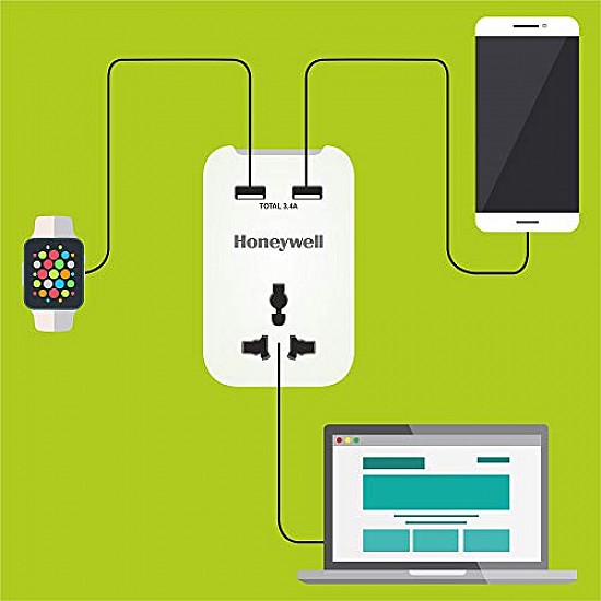 Honeywell Travel Surge Single Socket with 2 X USB Platinum