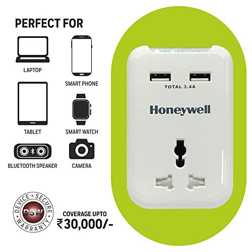 Honeywell Travel Surge Single Socket with 2 X USB Platinum Honeywell Travel Surge Single Socket with 2 X USB Platinum